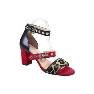 Brenda Zaro Womens Suede Leopard Print Ponyhair Strappy Heels Multi Size 7